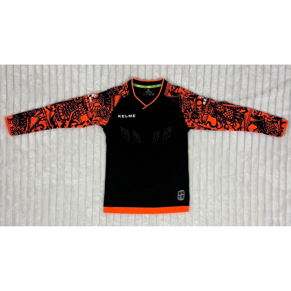 Kelme Team Kids Soccer Jersey Long Sleeve Black Orange Graphic Print Size 8